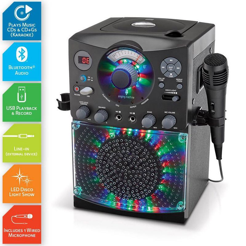 Singing Machine Bluetooth Karaoke System with LED Disco Lights and Microphone
