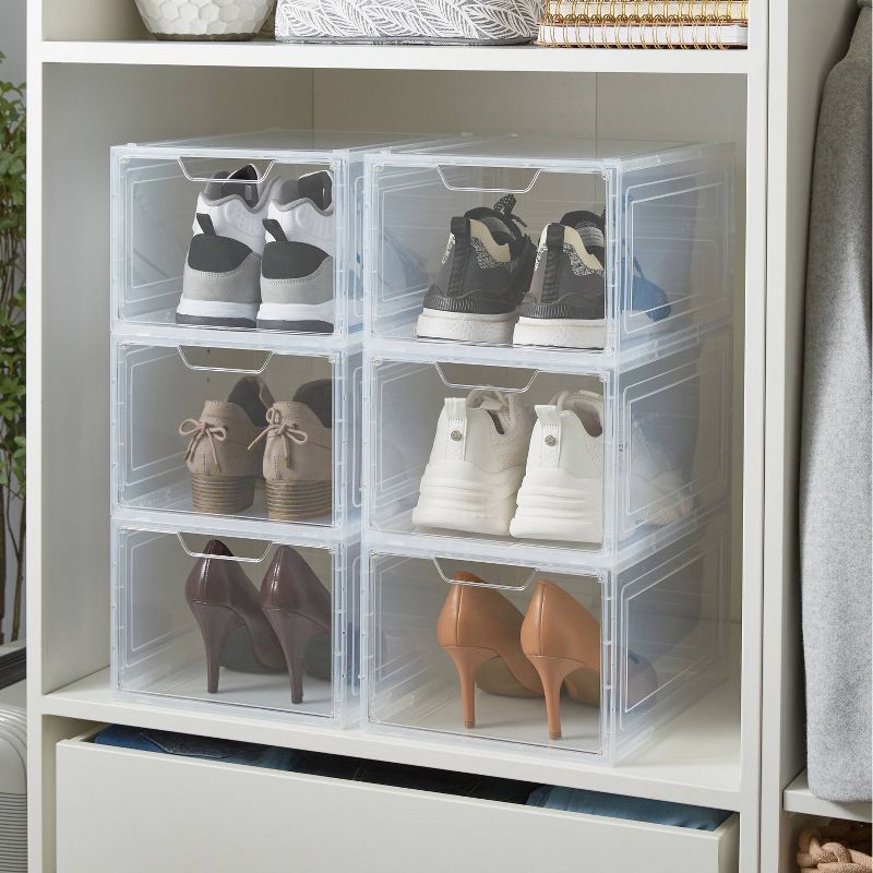 Simplify Drop Front Shoe Box - Set of 6 - Clear: PET & Polypropylene, Decorative Storage Bins, 13.4" W x 9.8" D x 7.1" H