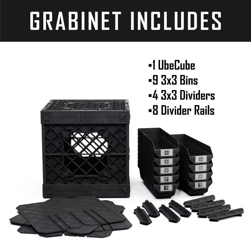 UbeCube Grabinet Kit Crate Black Bin: Stackable Polypropylene Storage, Industrial Style, 13.5" Square Decorative Box