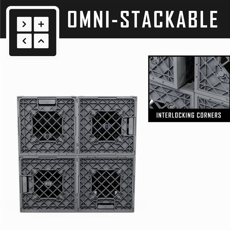 UbeCube Grabinet 1"x2" Kit Crate Black/Gray Bin: Stackable Polypropylene Decorative Box, Industrial Style, 13.5" Square