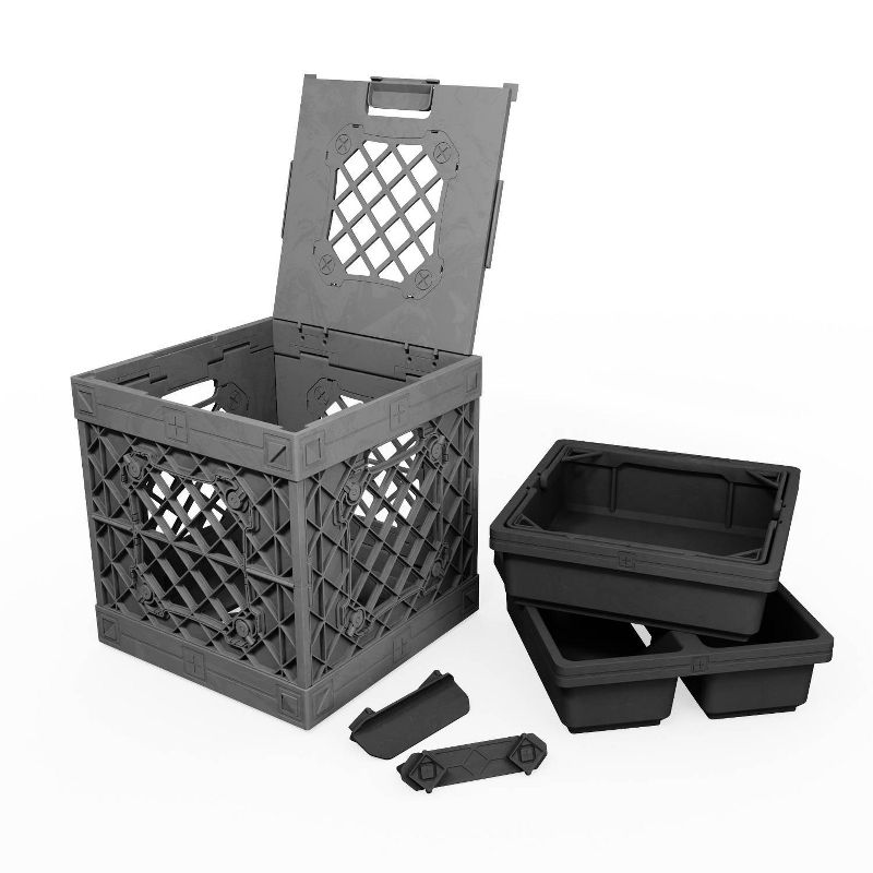UbeCube Tradesman Double Utility Kit Gray/Black Tray: Stackable Polypropylene Decorative Box, Industrial Style, 13.5" Square