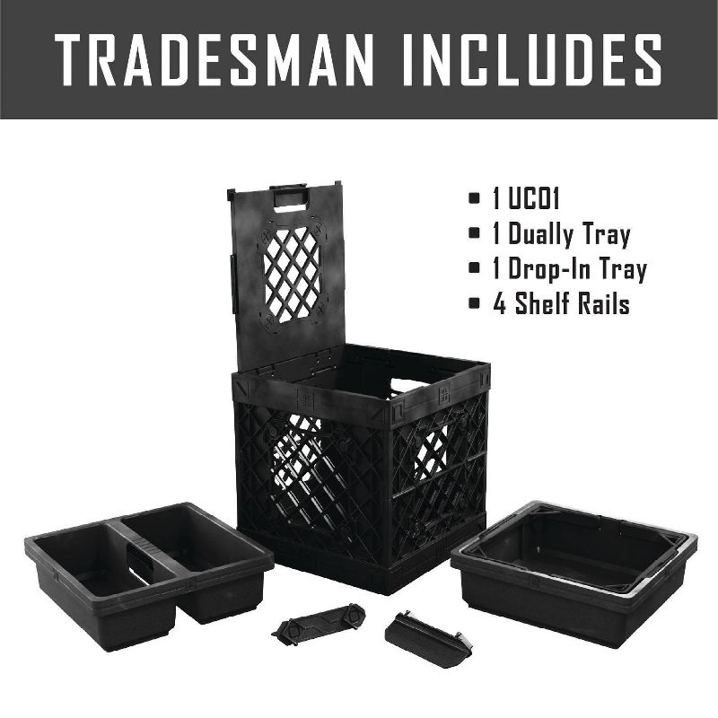 UbeCube Tradesman Double Utility Kit Black Tray: Stackable Polypropylene Decorative Box, Industrial Style, 13.5" Square