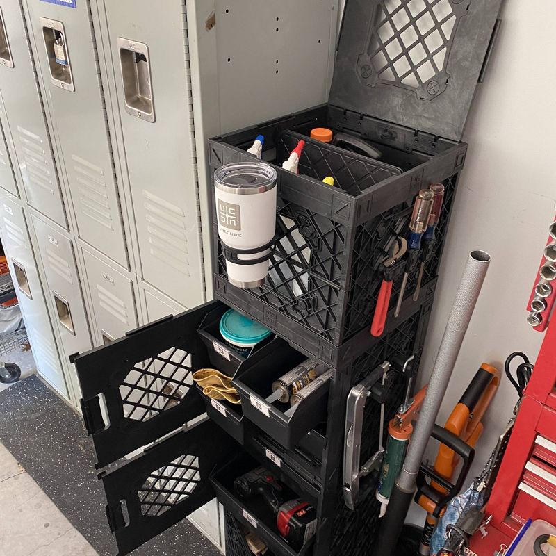 UbeCube Grabinet Kit 2"x2" Crate Black Bin: Stackable Polypropylene Decorative Box, Industrial Style, 13.5" Square