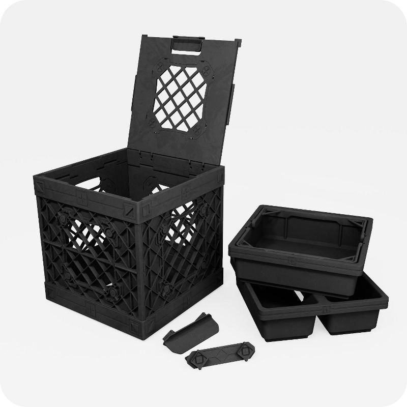 UbeCube Tradesman Double Utility Kit Black Tray: Stackable Polypropylene Decorative Box, Industrial Style, 13.5" Square