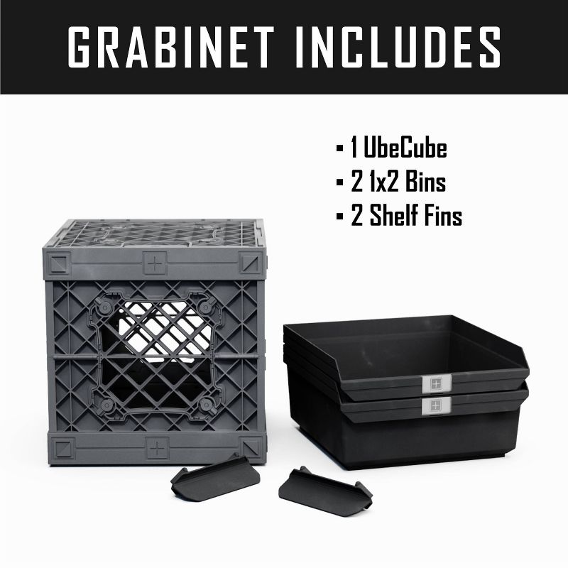 UbeCube Grabinet 1"x2" Kit Crate Black/Gray Bin: Stackable Polypropylene Decorative Box, Industrial Style, 13.5" Square