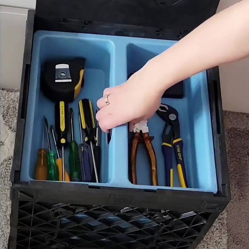 UbeCube Tradesman Double Utility Kit Gray/Black Tray: Stackable Polypropylene Decorative Box, Industrial Style, 13.5" Square