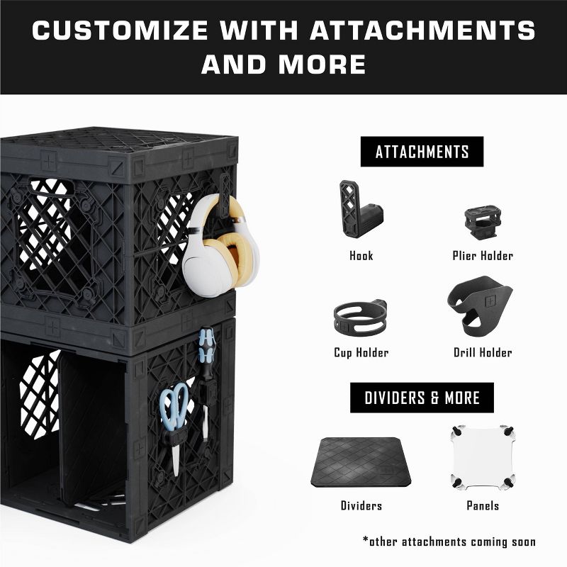 UbeCube Grabinet 1"x3" Kit Crate Black Bin: Stackable Polypropylene Storage, Industrial Style, 13.5" Square
