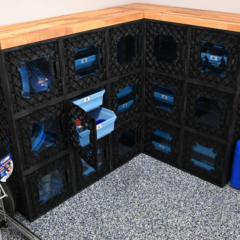 UbeCube Grabinet Kit 1"x2" Crate Black Bin: Stackable Polypropylene Decorative Box, Industrial Style, 13.5" Square