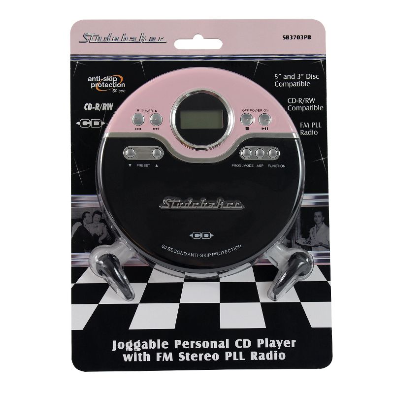 Studebaker Personal CD Player with FM Radio, 60 Second ASP and Earbuds (SB3703)