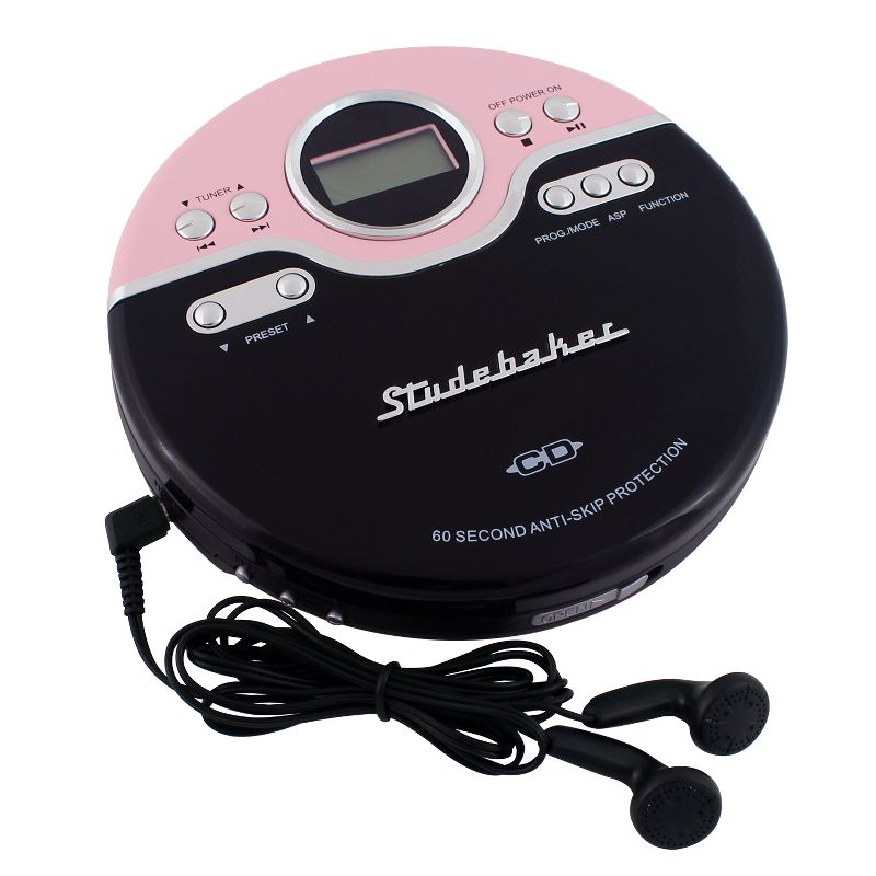 Studebaker Personal CD Player with FM Radio, 60 Second ASP and Earbuds (SB3703)