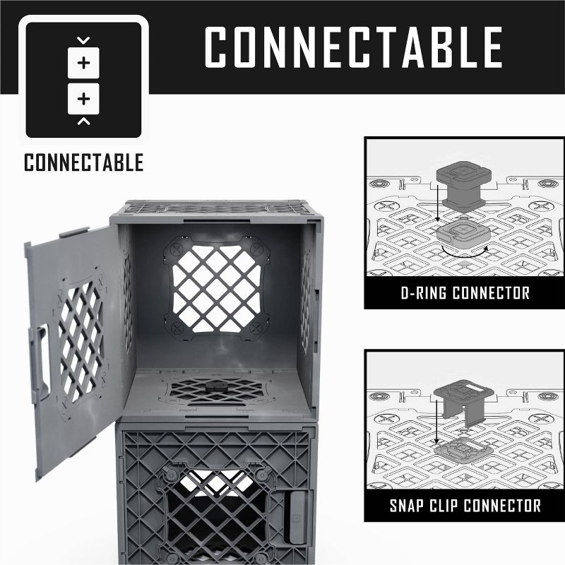 UbeCube Grabinet 1"x2" Kit Crate Black/Gray Bin: Stackable Polypropylene Decorative Box, Industrial Style, 13.5" Square