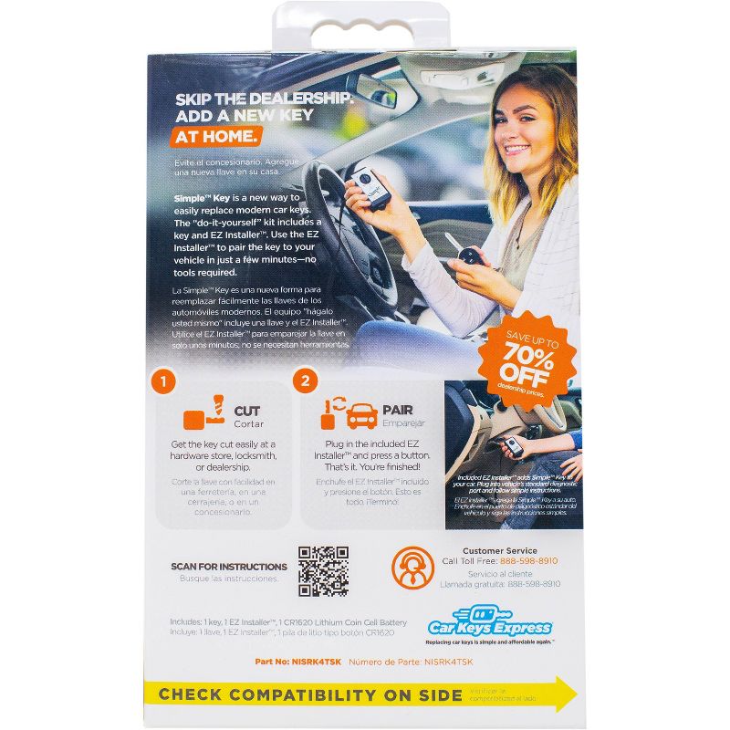 Car Keys Express Nissan Simple Key NISRK4TSK-PK: Key Programmer, 1-Year Warranty, Vehicle Electronics, CR1632 Battery Included