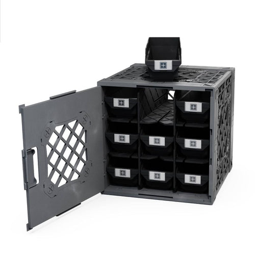 UbeCube Grabinet Kit 3"x3" Crate Black/Gray Bin: Stackable Polypropylene Decorative Box, Industrial Style, 13.5" Square