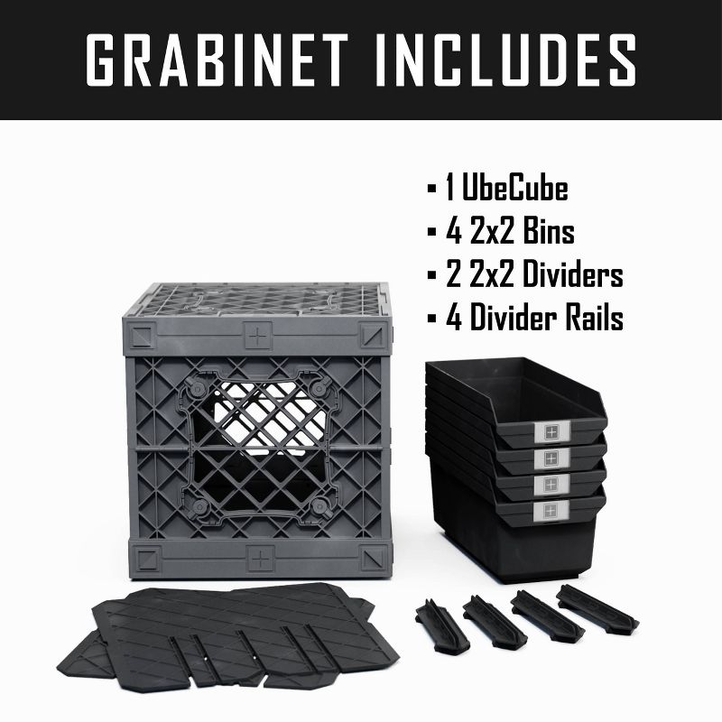 UbeCube Grabinet Kit 2"x2" Crate Black/Gray Bin: Stackable Decorative Boxes, Industrial Style, 13.5" Square