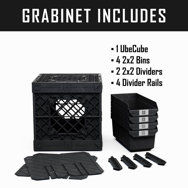 UbeCube Grabinet Kit 2"x2" Crate Black Bin: Stackable Polypropylene Decorative Box, Industrial Style, 13.5" Square