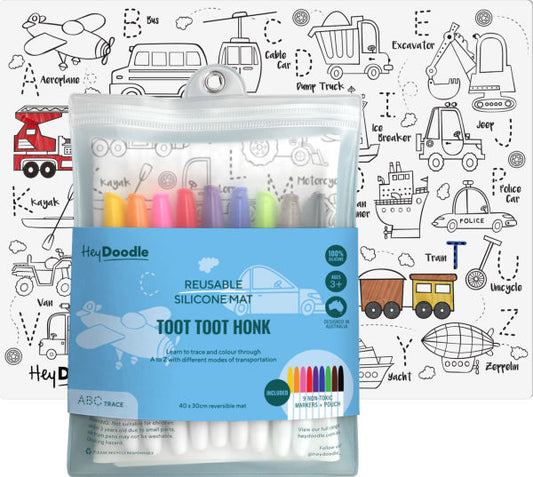 Toot Toot Honk Reusable Silicone Colouring Placemat by HeyDoodle(E-B00KS) DIGITAL BOOK