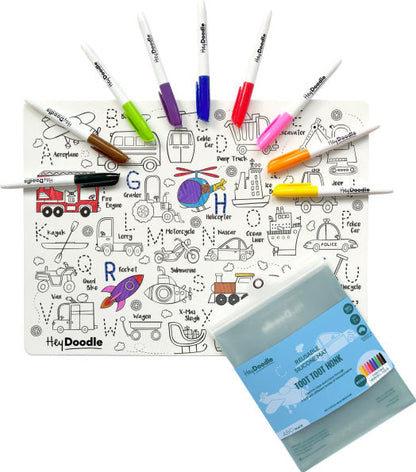 Toot Toot Honk Reusable Silicone Colouring Placemat by HeyDoodle(E-B00KS) DIGITAL BOOK