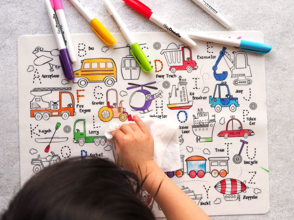 Toot Toot Honk Reusable Silicone Colouring Placemat by HeyDoodle(E-B00KS) DIGITAL BOOK