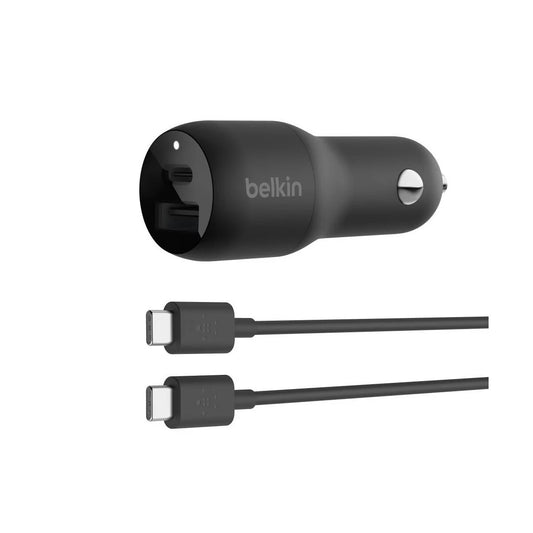Belkin 2-Port 37W USB-C/USB-A Power Delivery Car Charger with 3.3' USB-C/USB-C