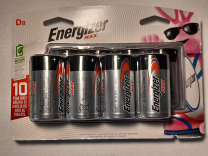 Energizer Max D 8 -8, 1.5 V Alkaline Batteries Dated: 12-2033 Sealed Made in USA