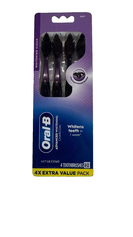 NEW Oral-B Charcoal Toothbrush Whitening Therapy, Soft 4ct