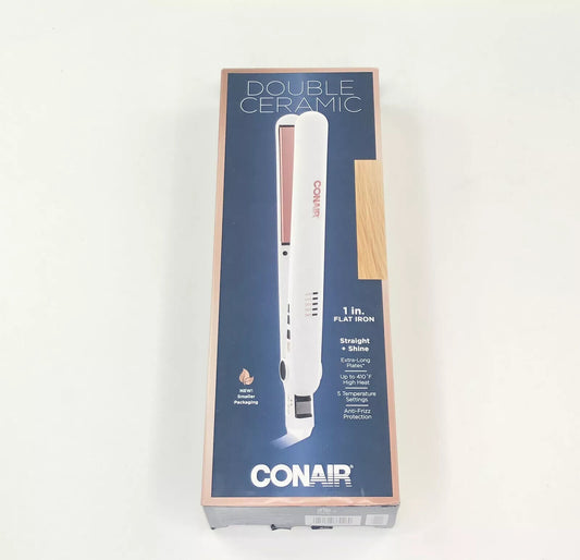 Conair Double Ceramic Flat Iron, 1-inch - White & Rose Gold