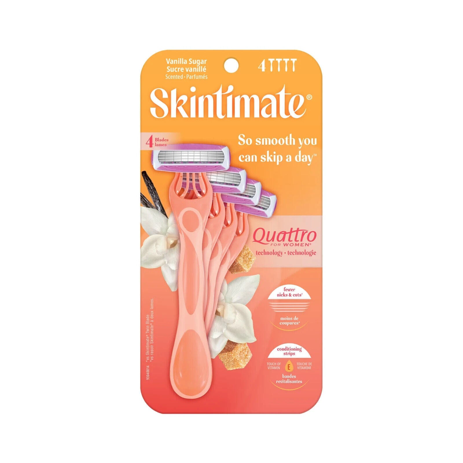 Skintimate Quattro 4-blade Razors , Vanilla Sugar, 4 Razors each
