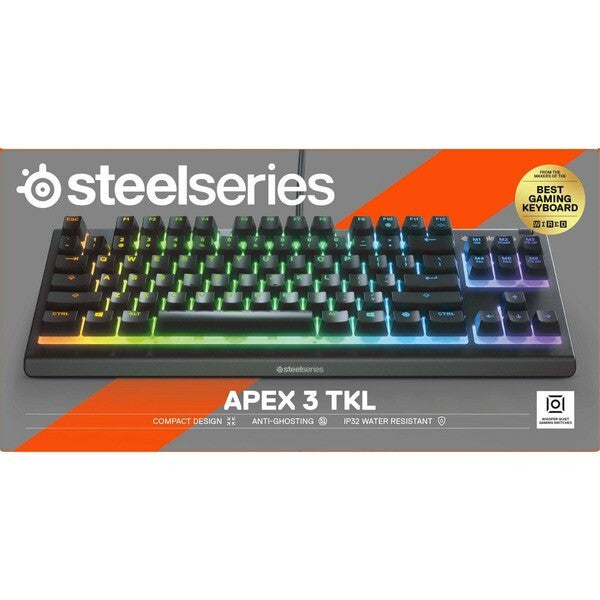 SteelSeries Apex 3 TKL Wired Membrane Whisper Quiet Switch Gaming Keyboard With