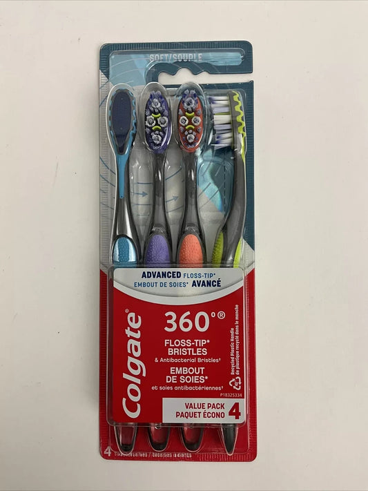 COLGATE 360 Total Advanced Floss-Tip Bristles Toothbrush Soft - 4ct