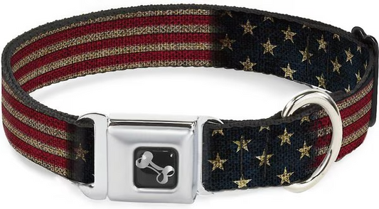 Buckle-Down Vintage US Flag Polyester Seatbelt Buckle Dog Collar, Large: 15 to 2