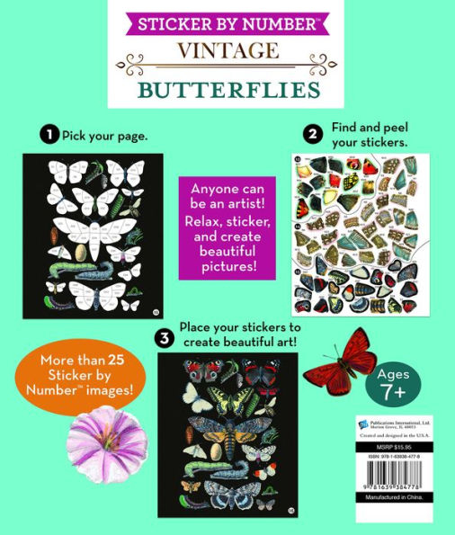Brain Games Sticker By Number Vintage Butterflies(E-B00KS) DIGITAL BOOK