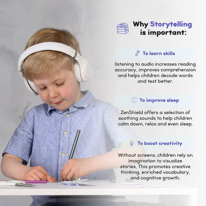 StoryPhones Storytelling Bluetooth Wireless Kids Headphones Intro Bundle with ZenDisk and PlayShield