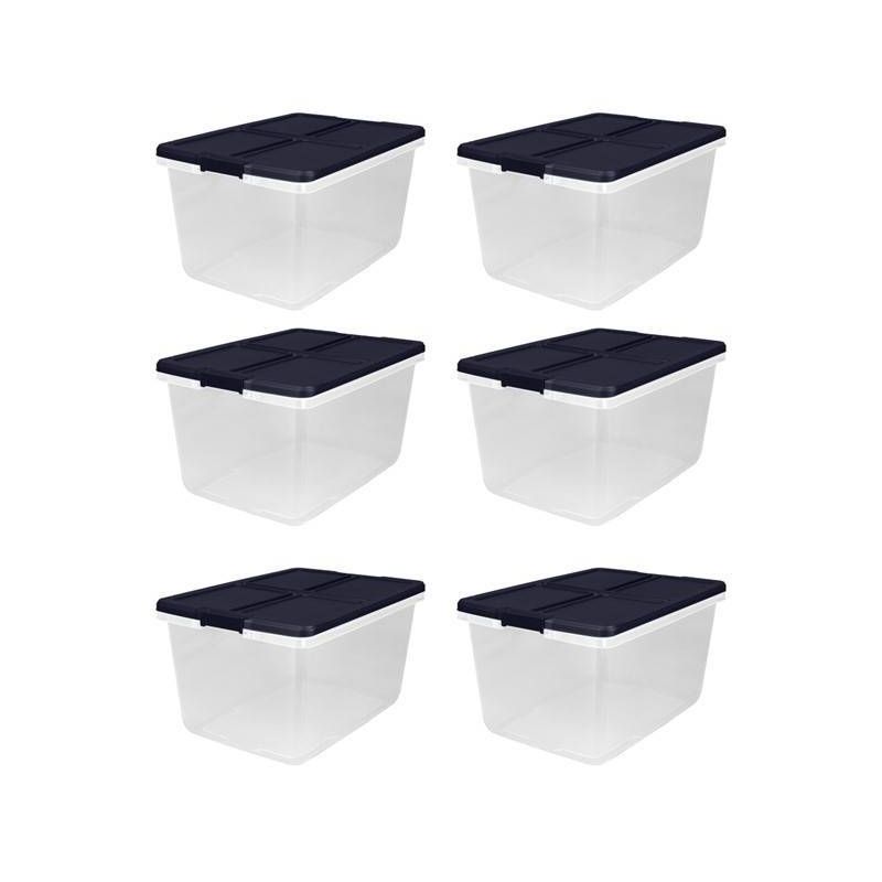 Home Logic 66qt 6pk Storage Bins Clear: Stackable Lidded Containers, Portable with Built-In Handles, Transparent Polypropylene