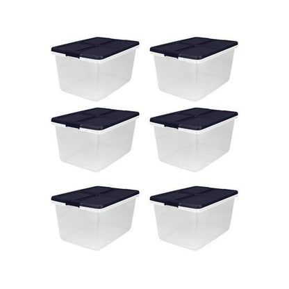Home Logic 66qt 6pk Storage Bins Clear: Stackable Lidded Containers, Portable with Built-In Handles, Transparent Polypropylene