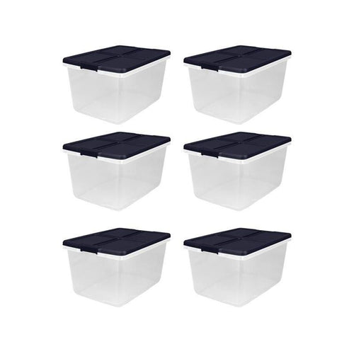 Home Logic 66qt 6pk Storage Bins Clear: Stackable Lidded Containers, Portable with Built-In Handles, Transparent Polypropylene