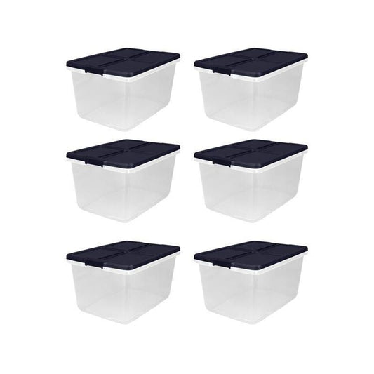 Home Logic 66qt 6pk Storage Bins Clear: Stackable Lidded Containers, Portable with Built-In Handles, Transparent Polypropylene