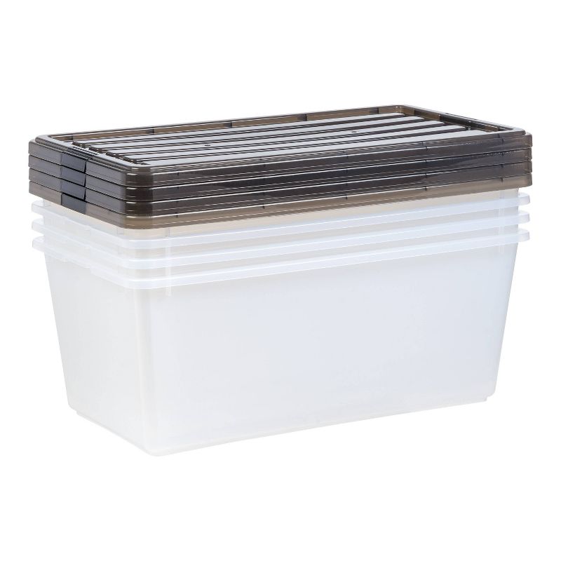 IRIS 91qt Plastic Storage Bins with Lids Clears Latchings Stackable Totes 4pk