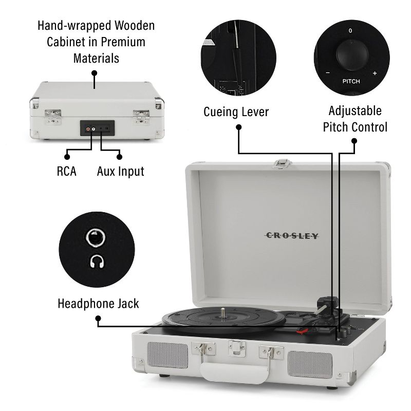 Crosley Cruiser Plus Bluetooth Vinyl Record Player - White Sand