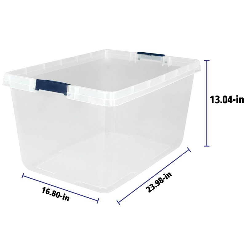 Home Logic 66qt 6pk Storage Bins Clear: Stackable Lidded Containers, Portable with Built-In Handles, Transparent Polypropylene