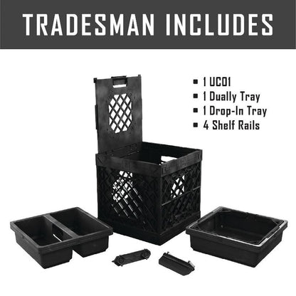 UbeCube Tradesman Double Utility Kit Black Tray: Stackable Polypropylene Decorative Box, Industrial Style, 13.5" Square