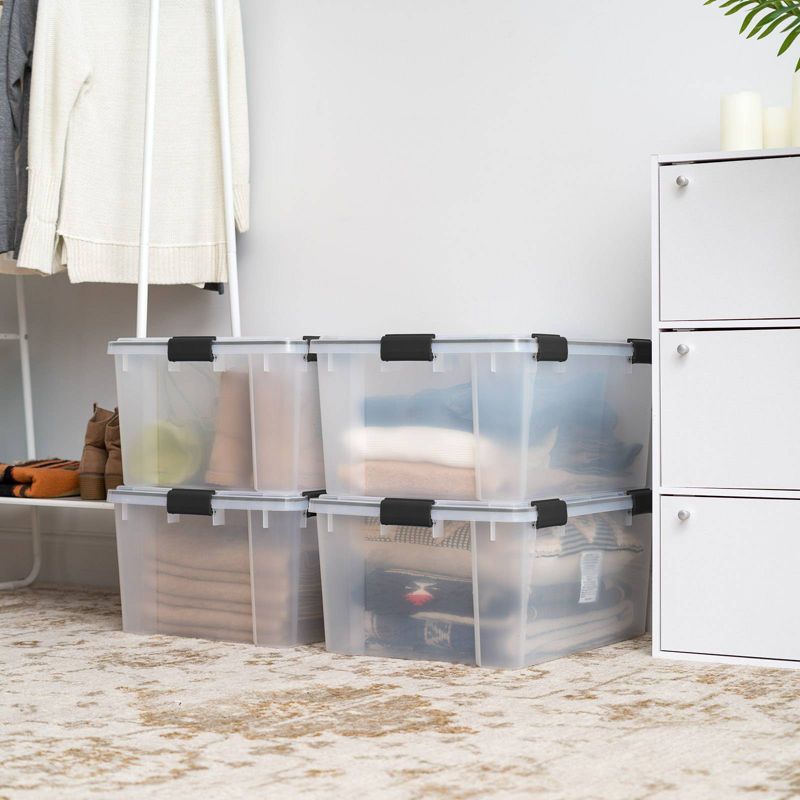 IRIS 60qt Plastic Storage Bins with Sealed Lids Clear Gasket Box Airtight Containers 4pk