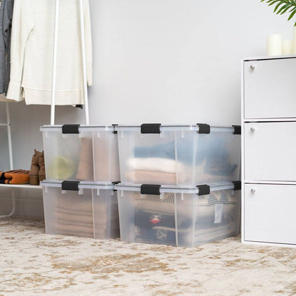 IRIS 60qt Plastic Storage Bins with Sealed Lids Clear Gasket Box Airtight Containers 4pk