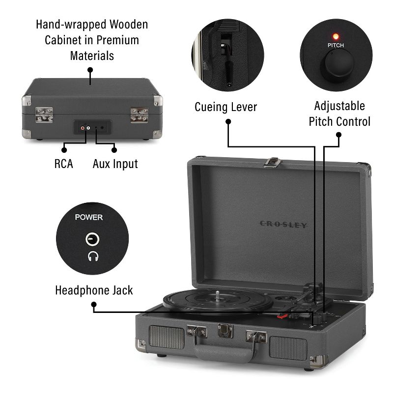 Crosley Cruiser Plus Bluetooth Vinyl Record Player - Slate