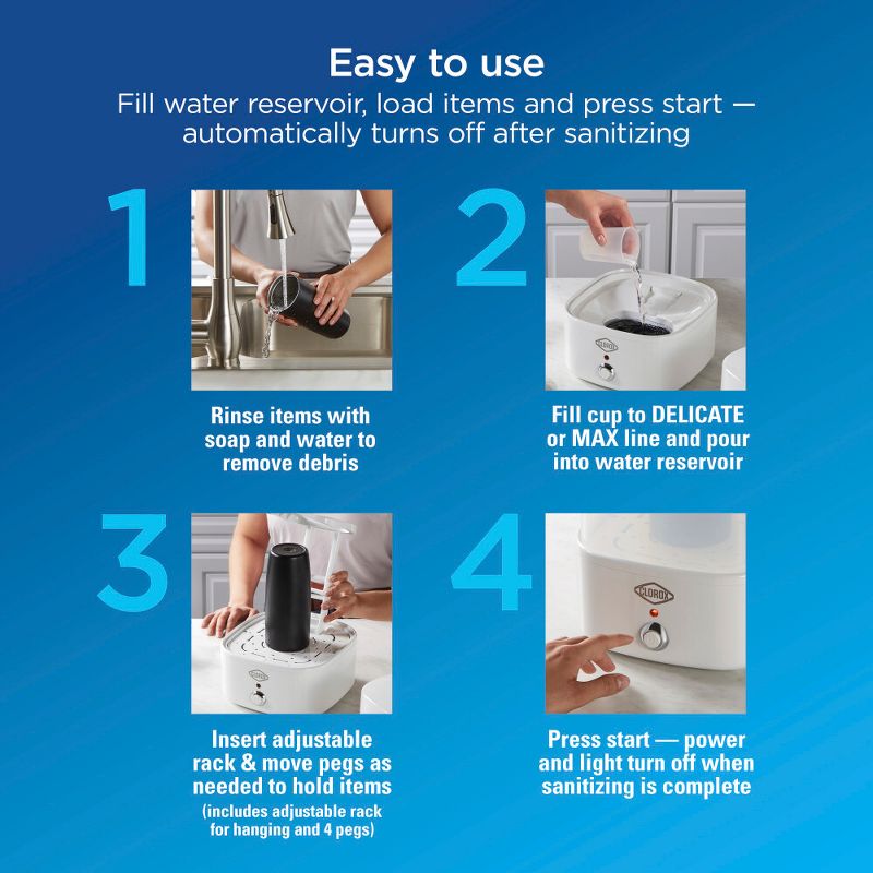 Clorox 2 Tier Steam Sanitizer 86900: Plastic Sterilization Device, White, 3-Year Warranty, Cleaning Tool Accessory