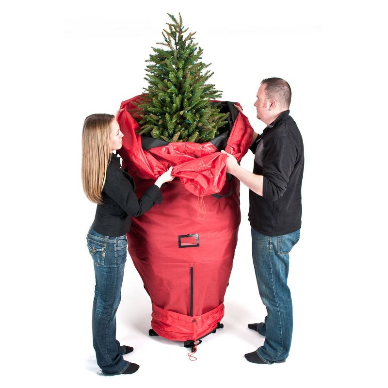 TreeKeeper 7.5' Santa's Bags Upright Tree Storage Bag: Christmas Tree Storage, Built-In Handles, Polyester, Red