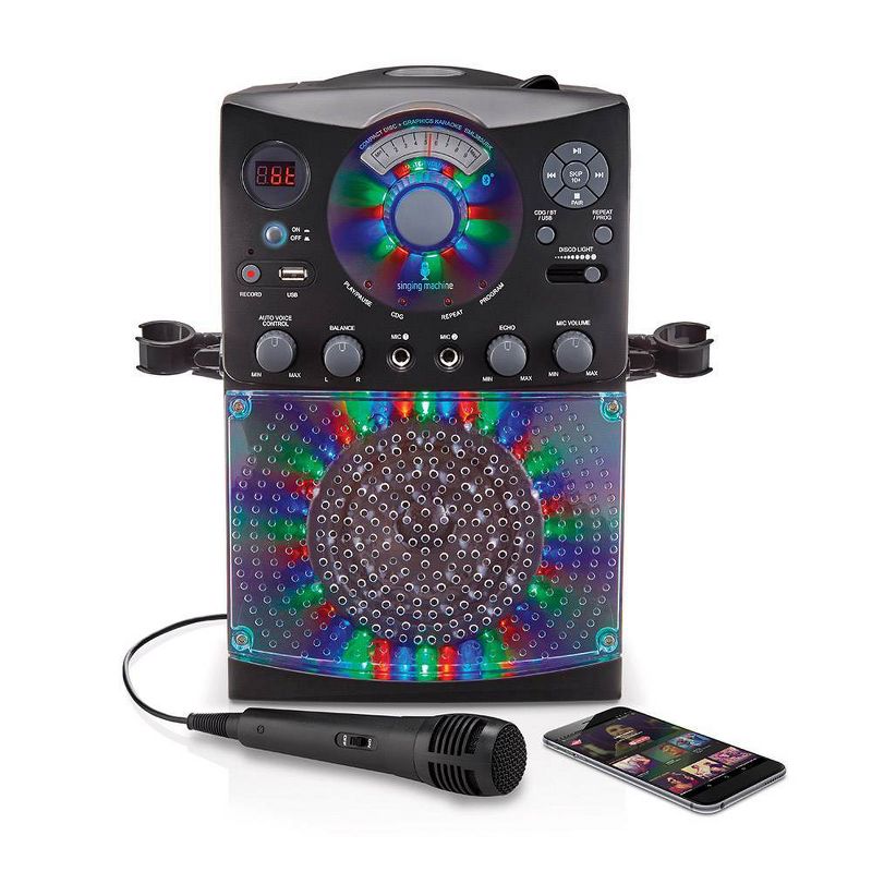 Singing Machine Bluetooth Karaoke System with LED Disco Lights and Microphone