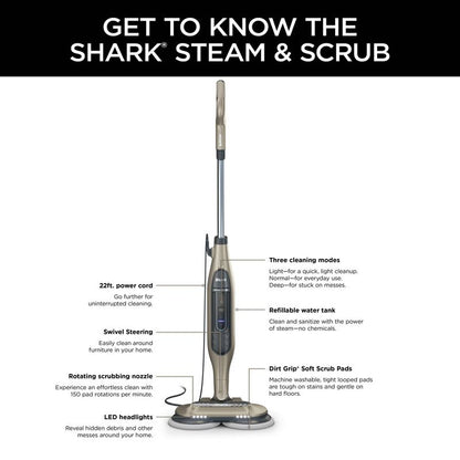 Shark Steam and Scrub All-in-One Scrubbing and Sanitizing Hard Floor Steam Mop - S7001TGT: Electric Floor Steamer, 3 Speeds