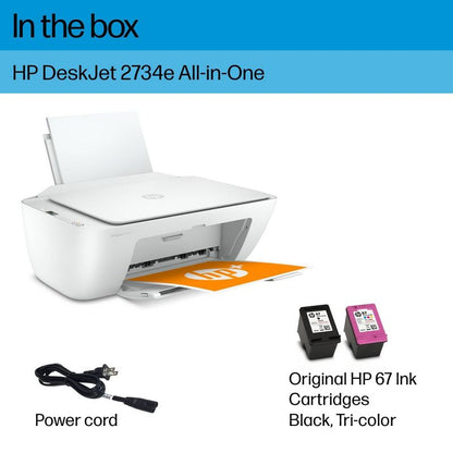 HP DeskJet 2734e Wireless All-in-One Color Printer Scanner Copier with Instant Ink and HP+ (26K72A)