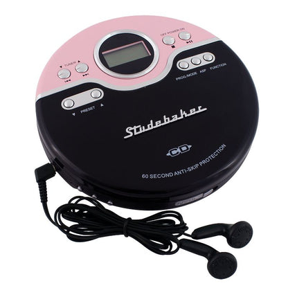 Studebaker Personal CD Player with FM Radio, 60 Second ASP and Earbuds (SB3703)