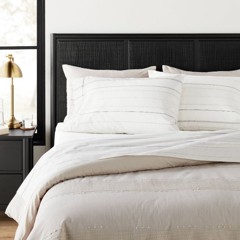 Cotton Percale Multistripe Sheet Set Gray/Neutrals - Hearth & Hand™ with Magnolia